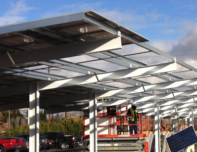 image of installation of solar on parking structure